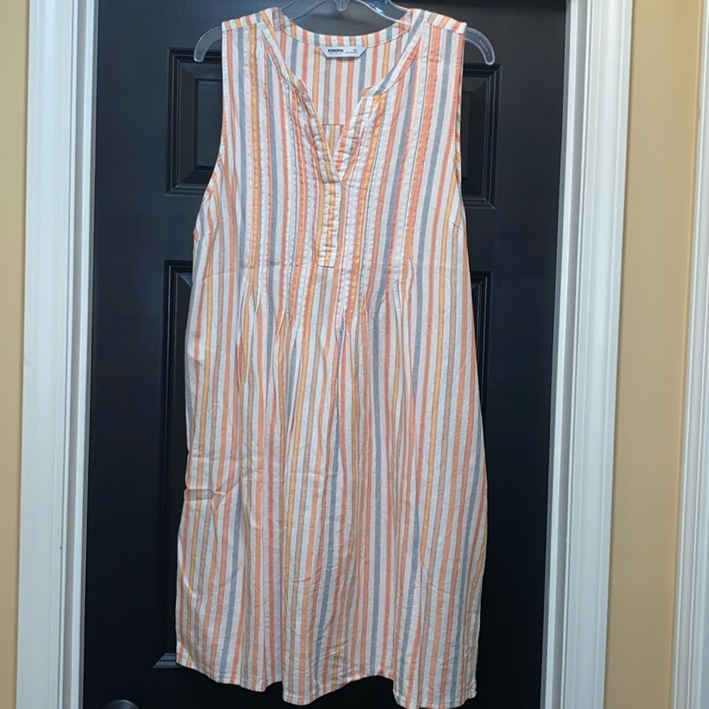 Sleeveless Striped Summer Dress - Orange & White